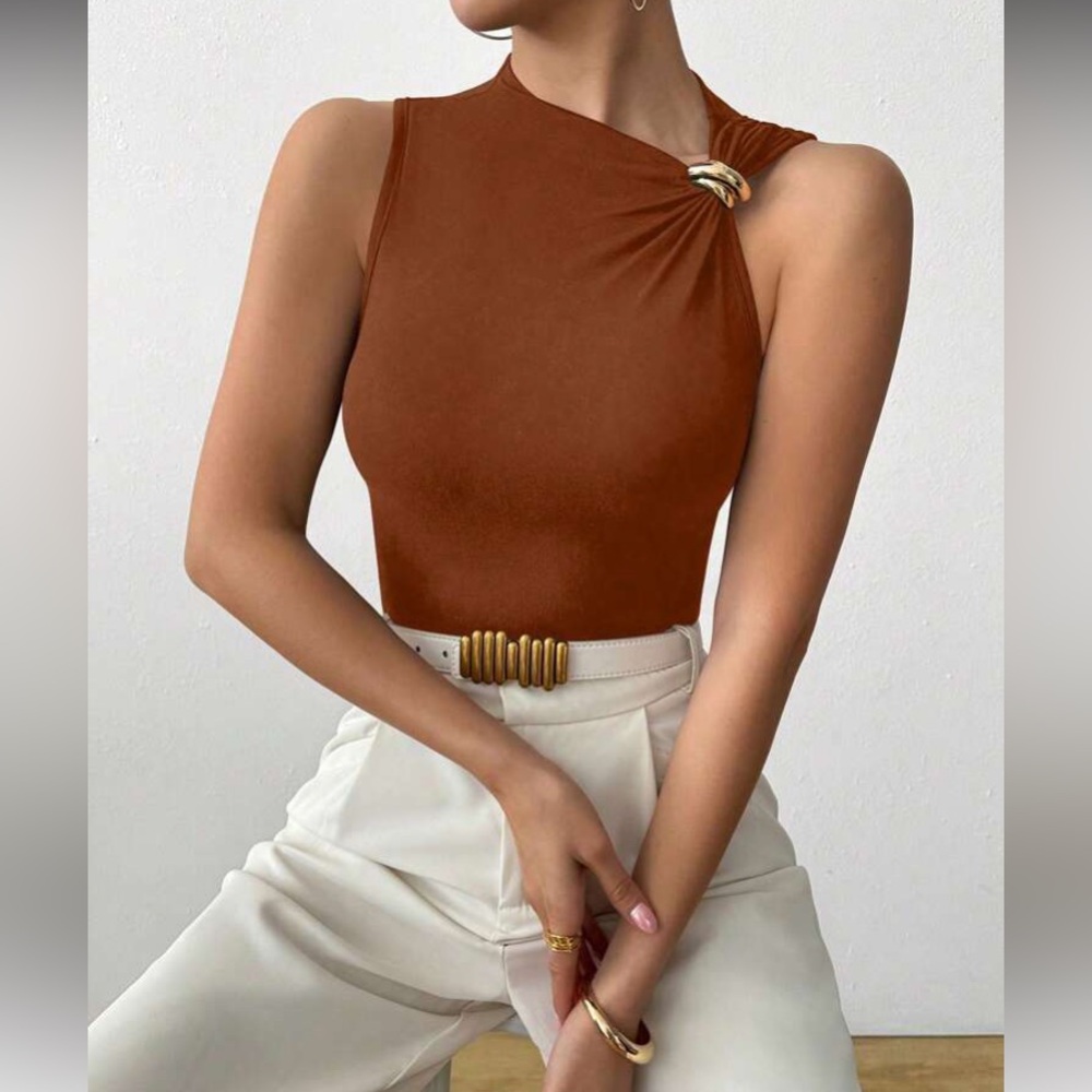 Rust Brown Asymmetrical Women Top